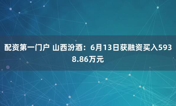 配资第一门户 山西汾酒：6月13日获融资买入5938.86万元